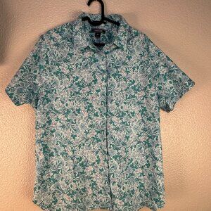 Lands' End Blue/Green Floral Print Button Down - 18 Tall